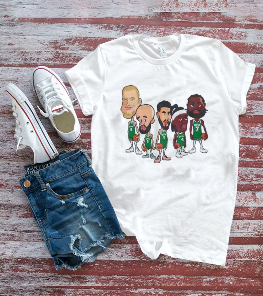 Caricature Boston Celtics Players NBA Basketball Cartoon Team Characters T-Shirt