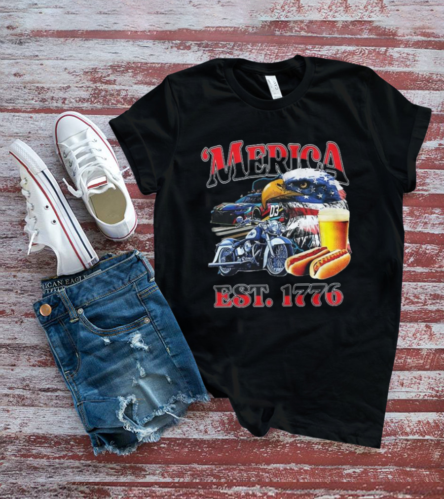 'Merica Bald Eagle Motorbike Beer Hotdogs Cars Est. 1776 T-Shirt