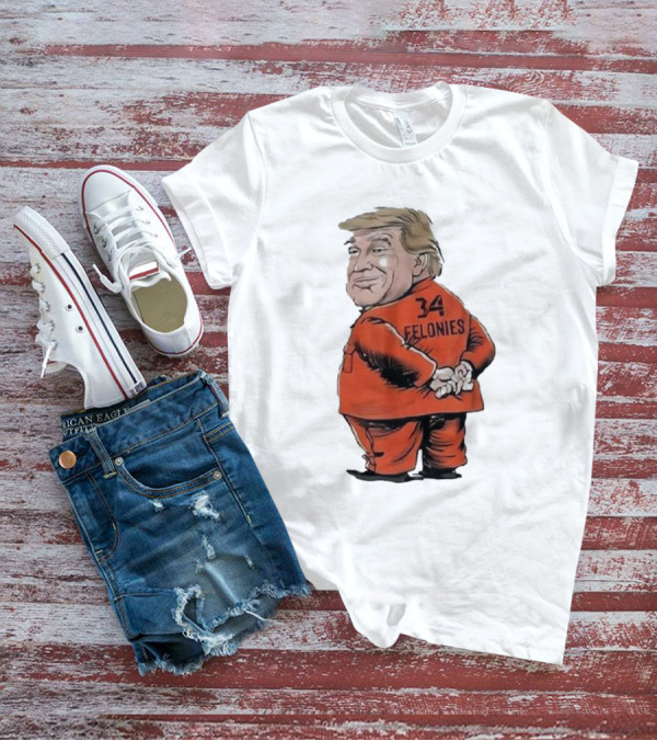 Donald Trump Cartoons 34 Felonies Orange Prison Suit T-Shirt
