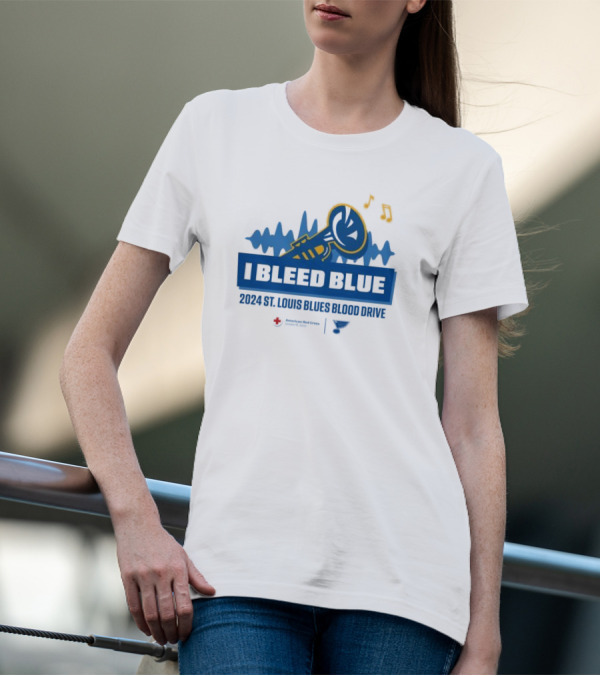 I Bleed Blue St Louis Blues 2024 Blood Drive American Red Cross Initiative T-Shirt