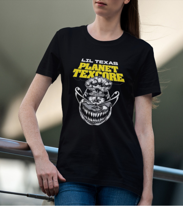 LIL TEXAS PLANET TEXCORE Smiling Skull With Mushroom Cloud And Cowboy Hat T-Shirt