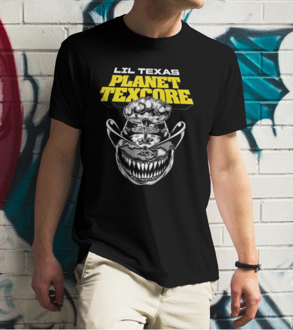 LIL TEXAS PLANET TEXCORE Smiling Skull With Mushroom Cloud And Cowboy Hat T-Shirt