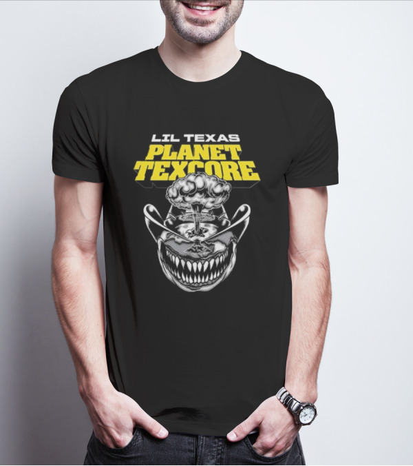 LIL TEXAS PLANET TEXCORE Smiling Skull With Mushroom Cloud And Cowboy Hat T-Shirt