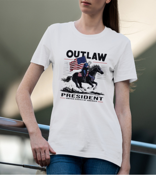 Outlaw President United States Of America American Flag On Horseback T-Shirt