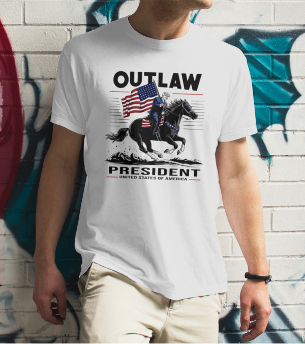 Outlaw President United States Of America American Flag On Horseback T-Shirt