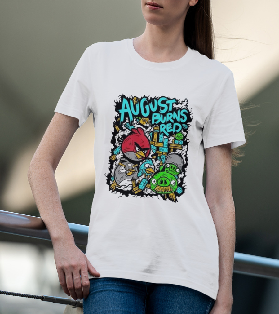 August Burns Red Angry Birds Throwback Collage With Pigs And Birds T-Shirt
