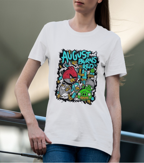 August Burns Red Angry Birds Throwback Collage With Pigs And Birds T-Shirt