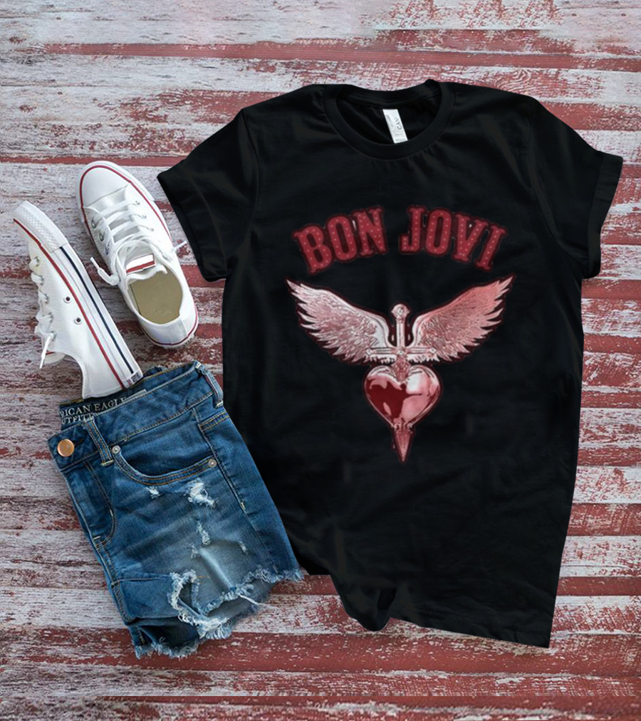 Bon Jovi Forever Red Winged Heart Dagger T-Shirt