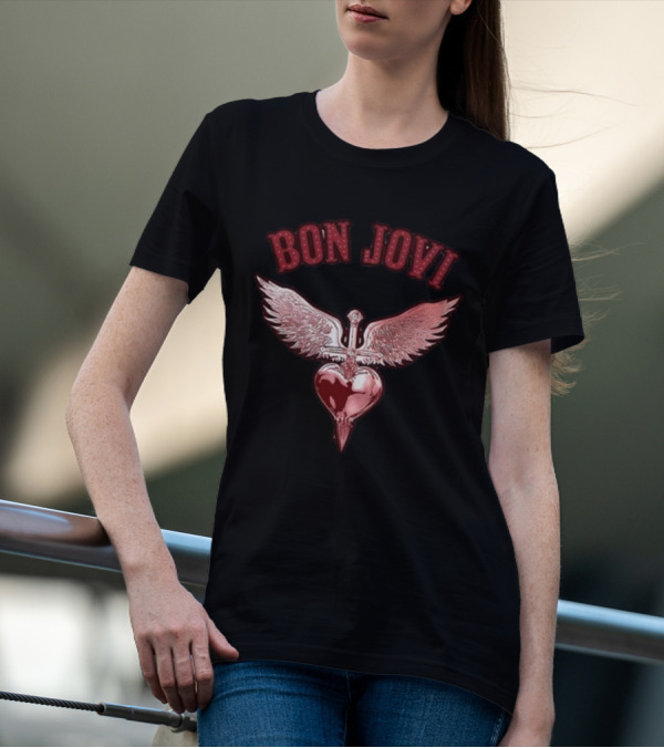 Bon Jovi Forever Red Winged Heart Dagger T-Shirt
