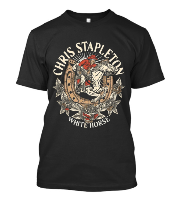 Chris Stapleton White Horse Cowboy Riding With Roses T-Shirt