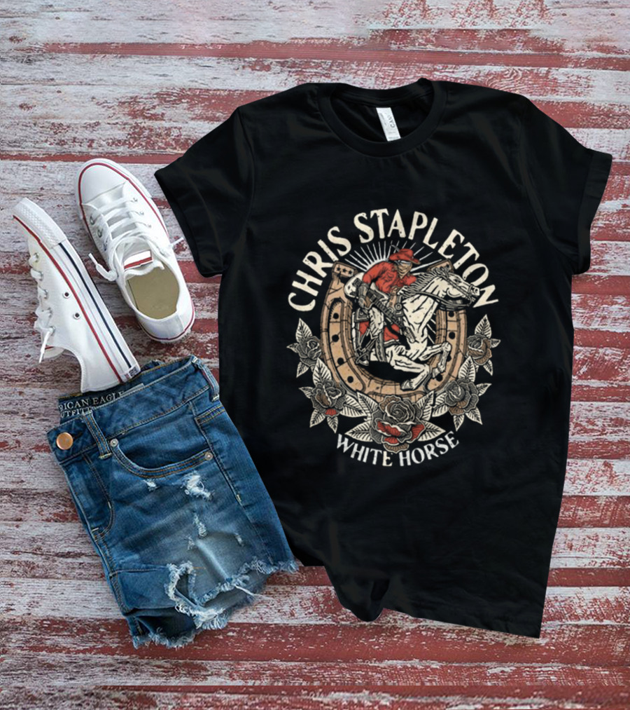 Chris Stapleton White Horse Cowboy Riding With Roses T-Shirt