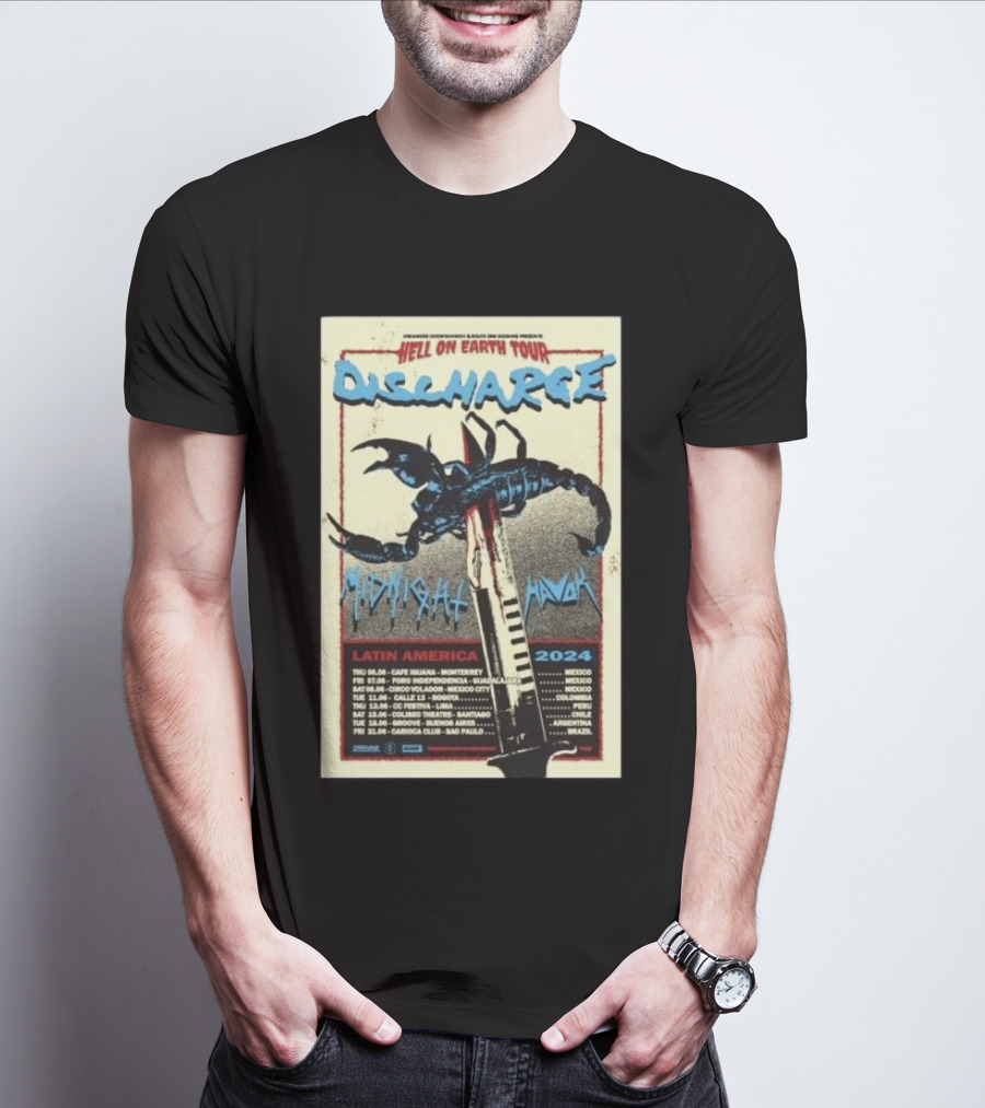 Hell On Earth Tour Discharge Midnight Havok Latin America 2024 Scorpion Knife T-Shirt