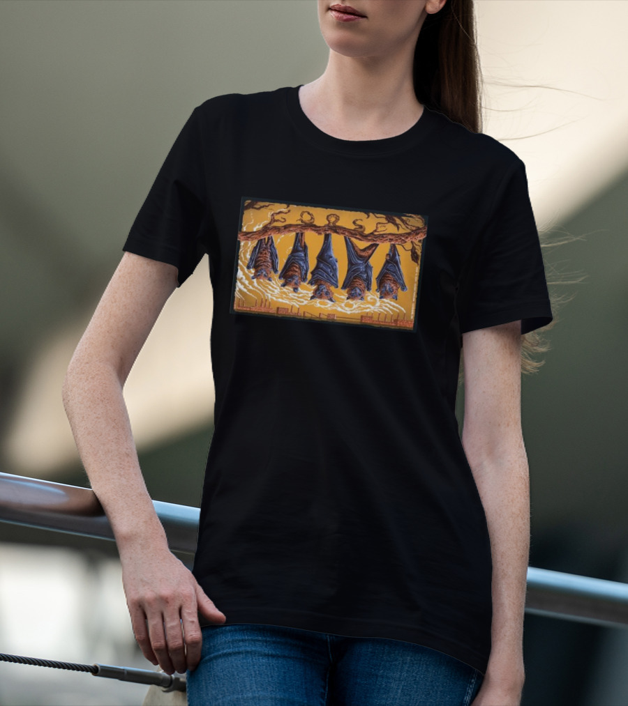 Goose June 16 2024 Jacobs Pavilion Cleveland OH Bats On Branch Scene T-Shirt