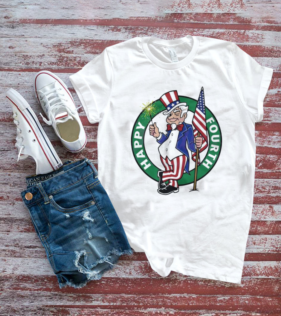 Happy Fourth 2024 Uncle Sam With Sparkler And American Flag Circle T-Shirt