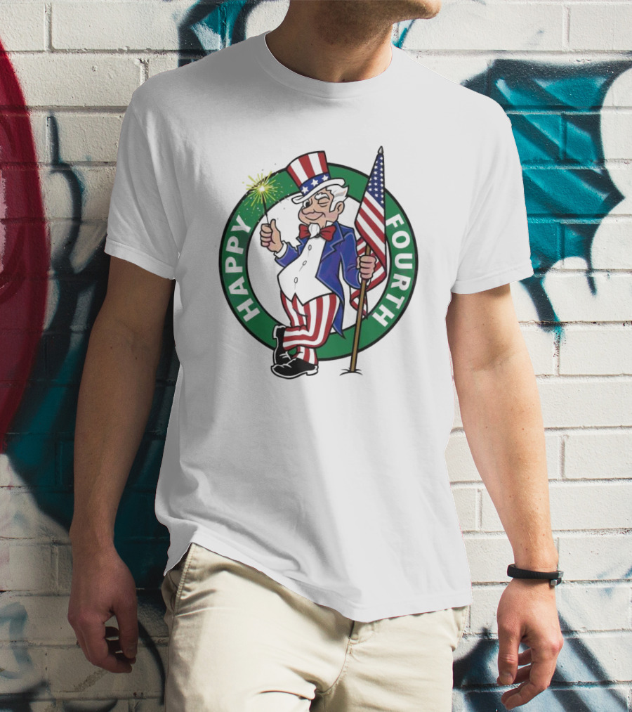 Happy Fourth 2024 Uncle Sam With Sparkler And American Flag Circle T-Shirt