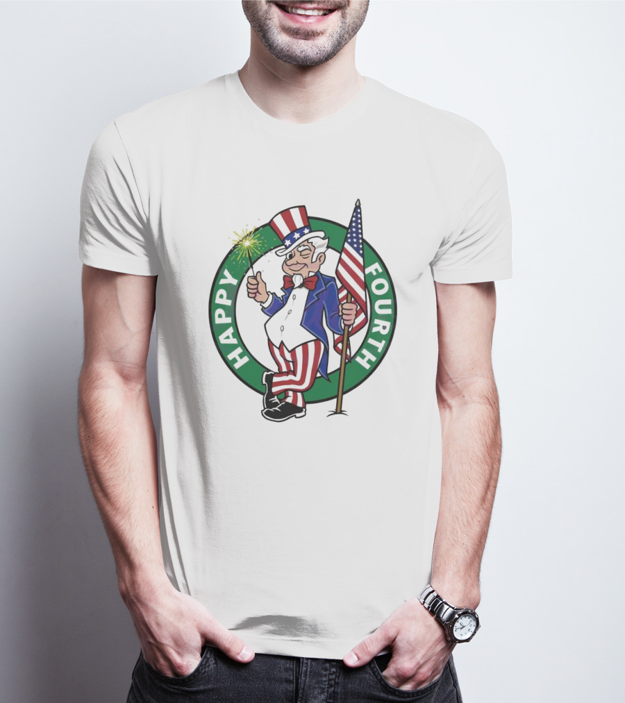 Happy Fourth 2024 Uncle Sam With Sparkler And American Flag Circle T-Shirt