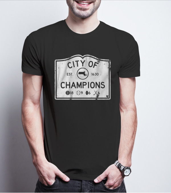 City Of Champions Est 1630 Basketball Baseball Hockey Boston T-Shirt