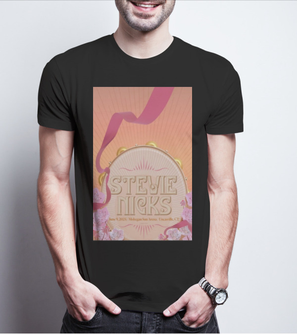 Stevie Nicks June 9 2024 Mohegan Sun Arena Uncasville CT Tambourine And Flowers T-Shirt