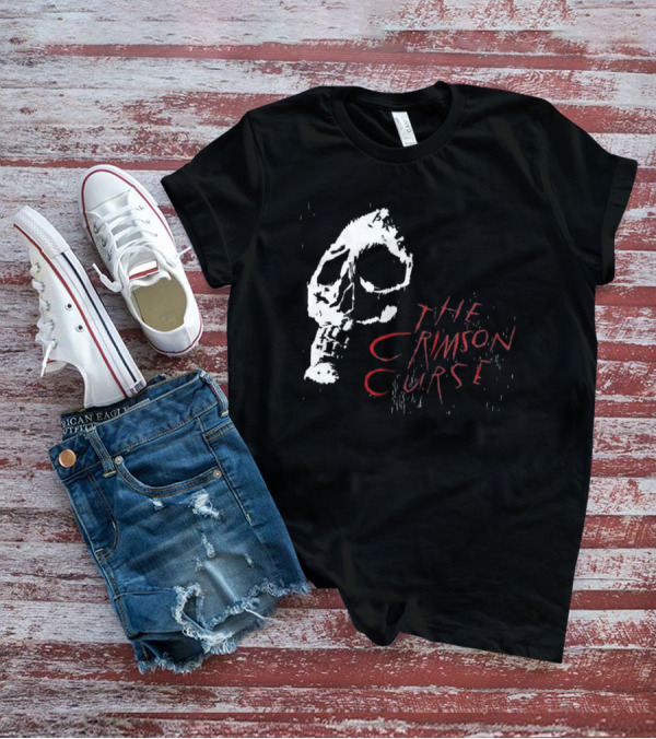 The Crimson Curse Skull White And Red Text With Skull T-Shirt