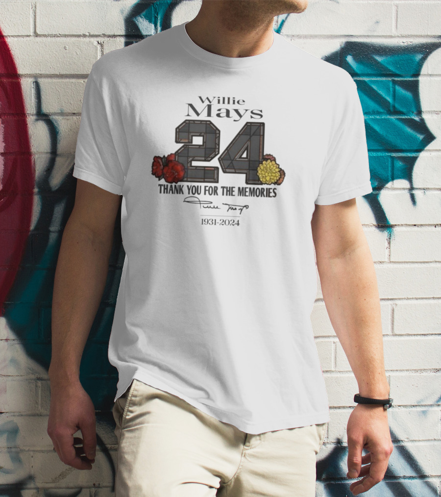 Willie Mays 24 Thank You For The Memories Signature 1931-2024 T-Shirt