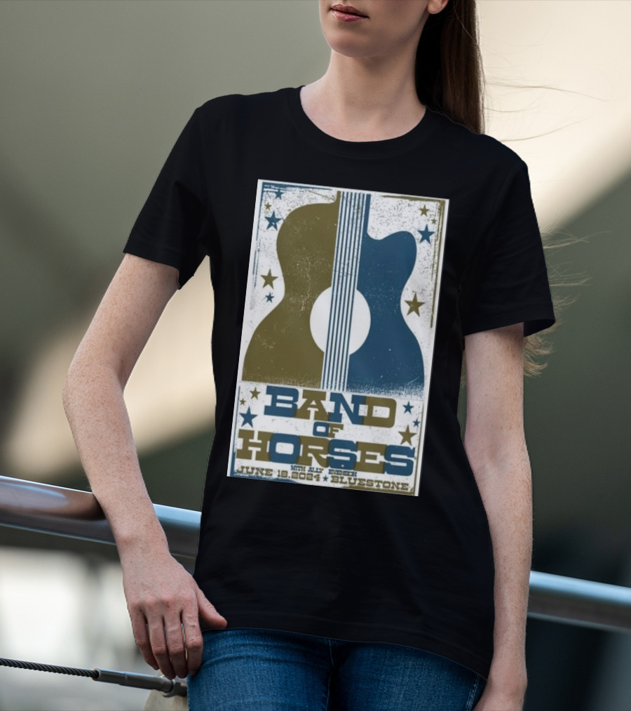Band Of Horses June 18 2024 The Bluestone Columbus Guitar Stars T-Shirt