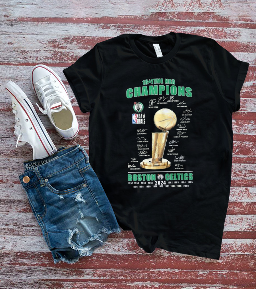 Boston Celtics 18-Time NBA Champions 2023-2024 NBA Finals Players’ Signatures T-Shirt