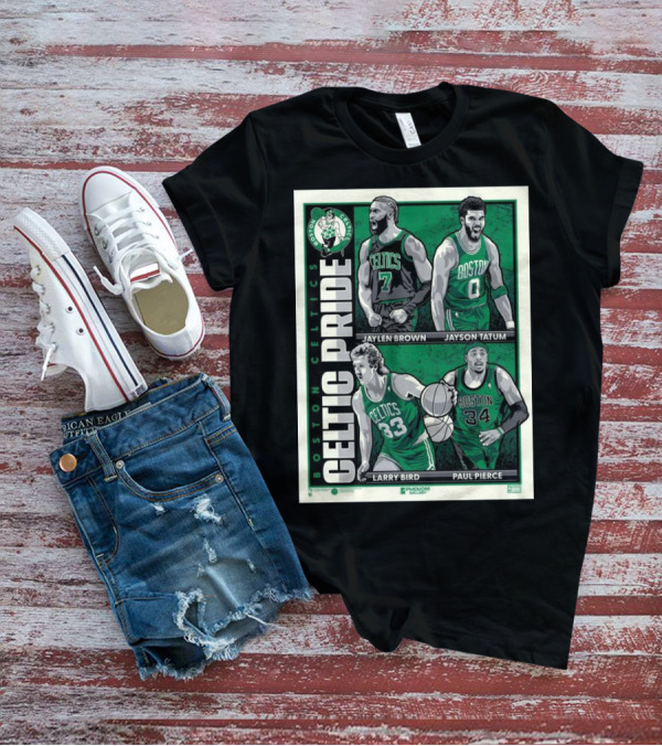 Boston Celtics Celtic Pride Jaylen Brown Jayson Tatum Larry Bird Paul Pierce Cartoon T-Shirt