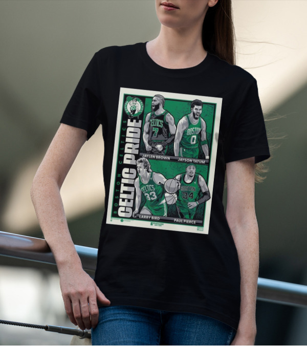Boston Celtics Celtic Pride Jaylen Brown Jayson Tatum Larry Bird Paul Pierce Cartoon T-Shirt