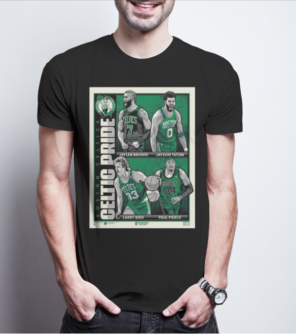 Boston Celtics Celtic Pride Jaylen Brown Jayson Tatum Larry Bird Paul Pierce Cartoon T-Shirt