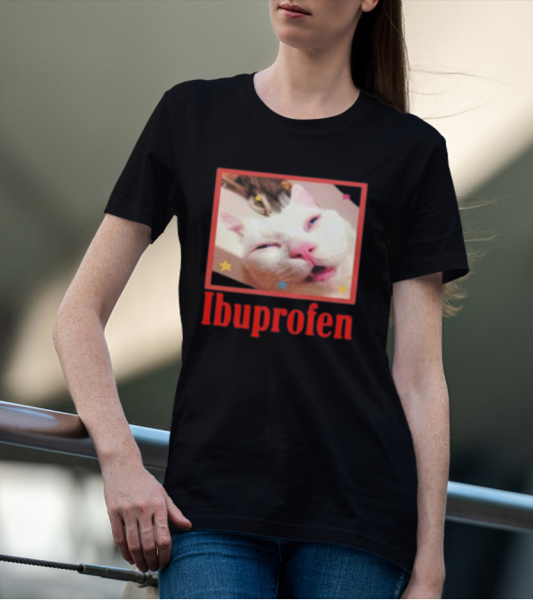 Ibuprofen Meme Cat With Distorted Face And Stars T-Shirt