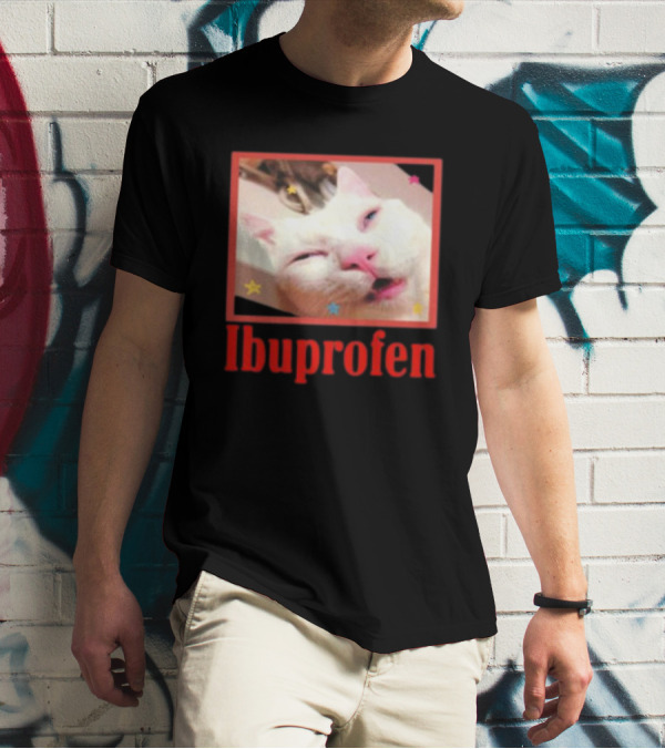 Ibuprofen Meme Cat With Distorted Face And Stars T-Shirt