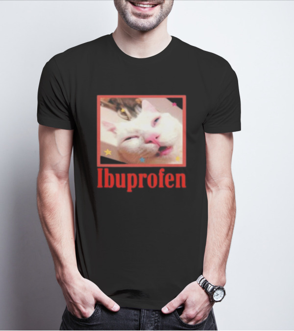 Ibuprofen Meme Cat With Distorted Face And Stars T-Shirt