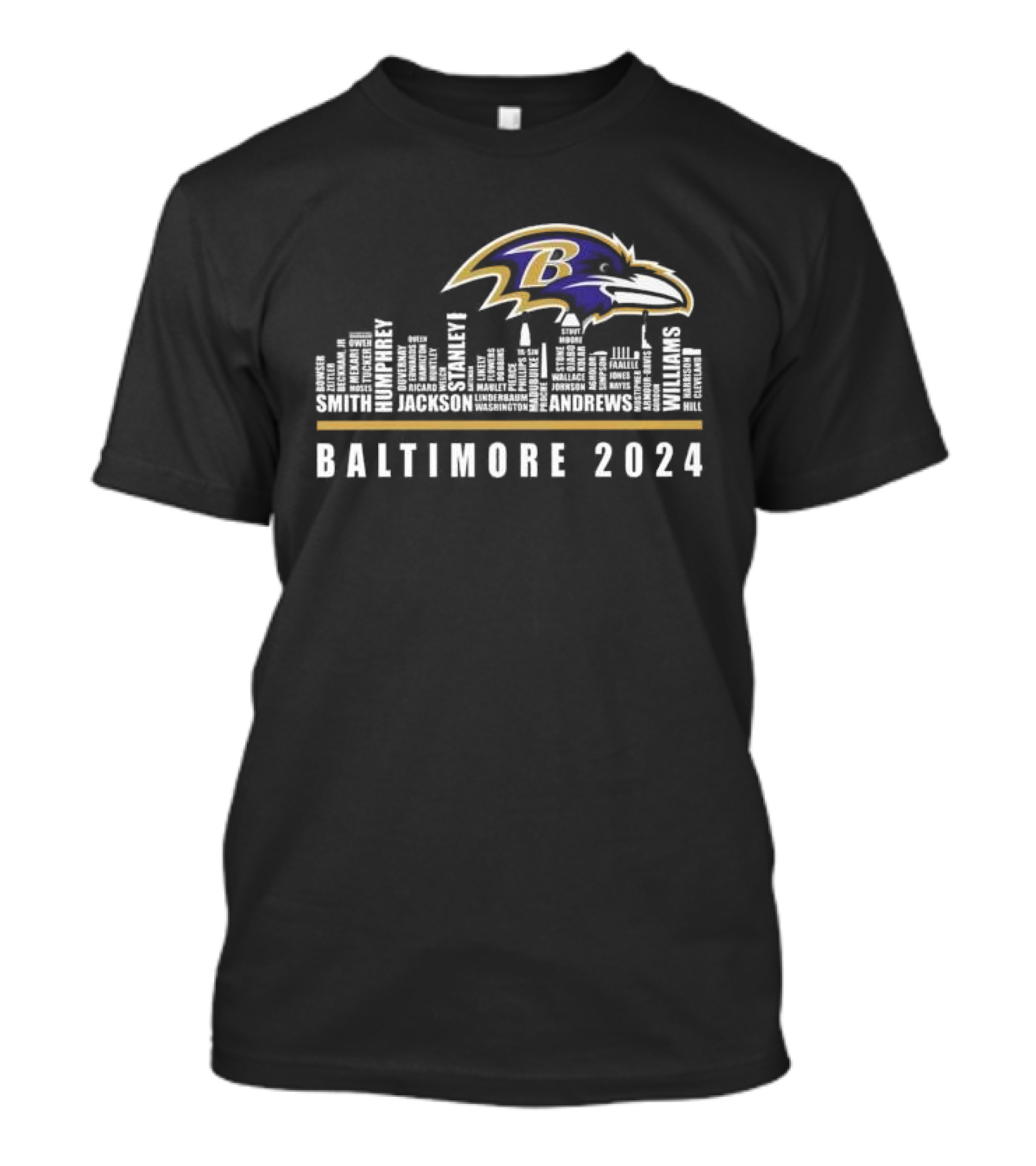 Baltimore Ravens Logo Players Names 2024 Skyline T-Shirt