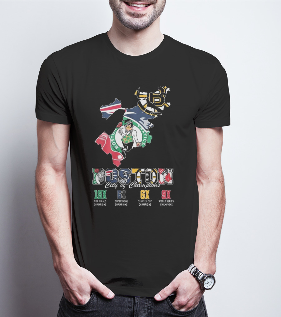 Boston City Of Champions 18X NBA Finals 6X Super Bowl 6X Stanley Cup 9X World Series T-Shirt