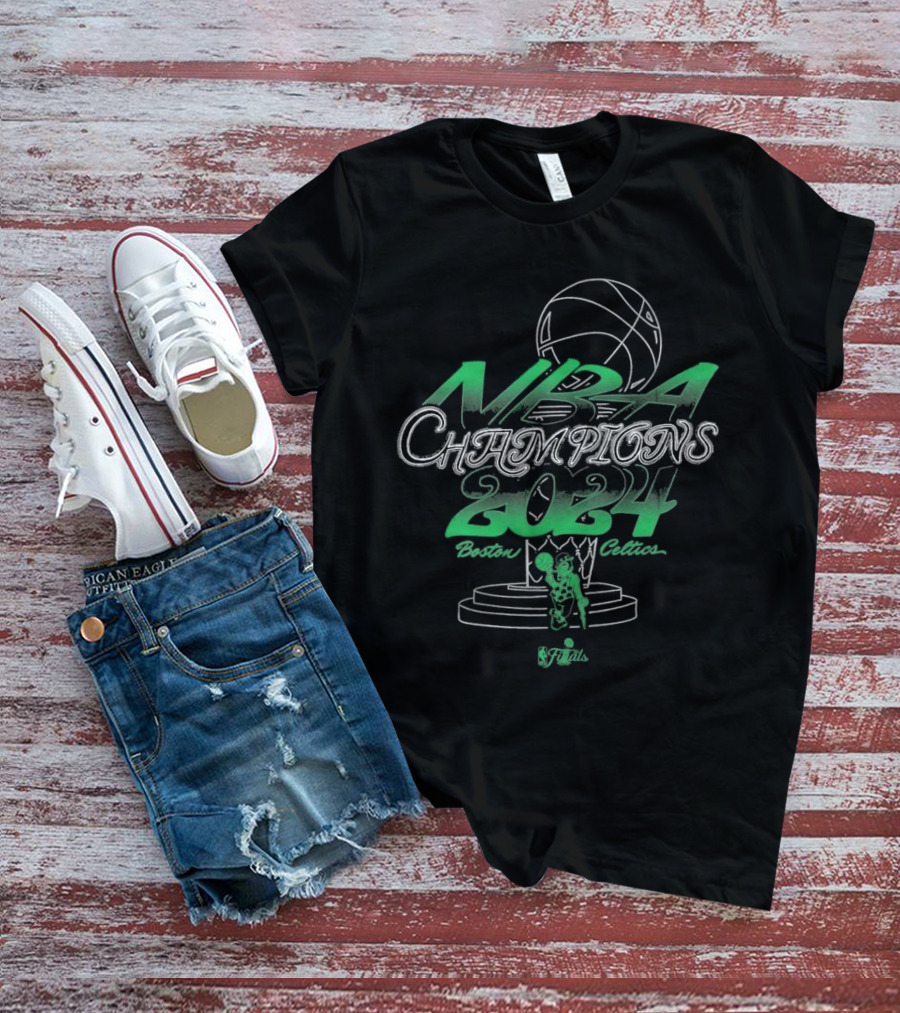 NBA Champions 2024 Boston Celtics Fadeaway Wash Trophy Basketball T-Shirt
