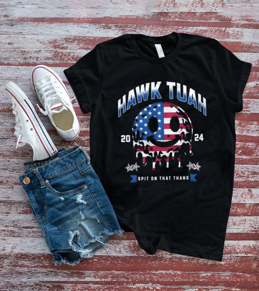 Hawk Tuah 2024 American Flag Smile Spit On That Thang T-Shirt