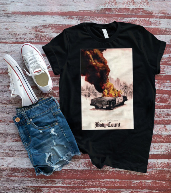 Body Count Clisson France June 28 2024 Burning Police Car Palm Trees T-Shirt