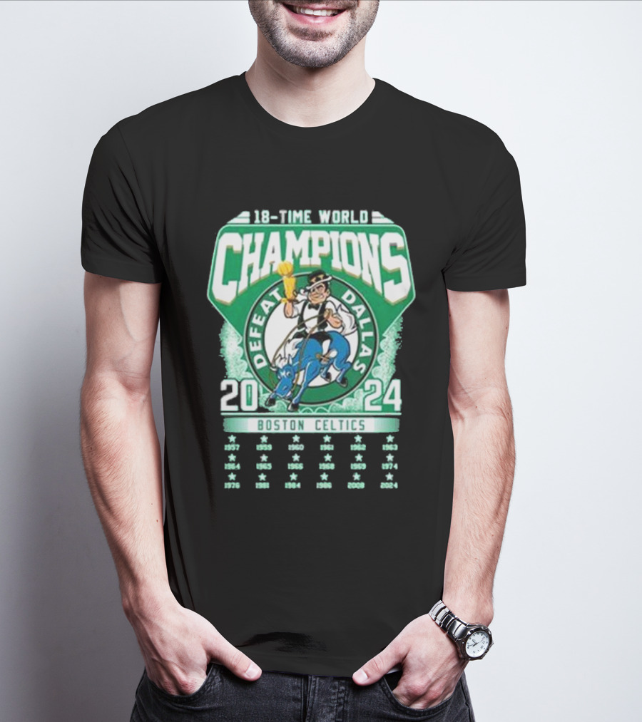 Boston Celtics 18-Time World Champions Defeat Dallas 1957-2024 T-Shirt