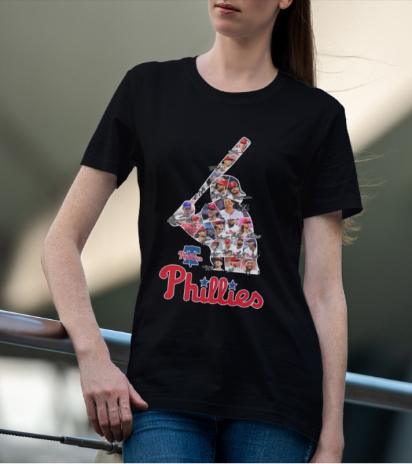 Phillies Baseball Icons Collage With Player Signatures T-Shirt