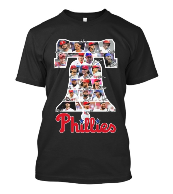 Philadelphia Phillies Liberty Bell Icon 2024 Line Up With Player Photos And Signatures T-Shirt