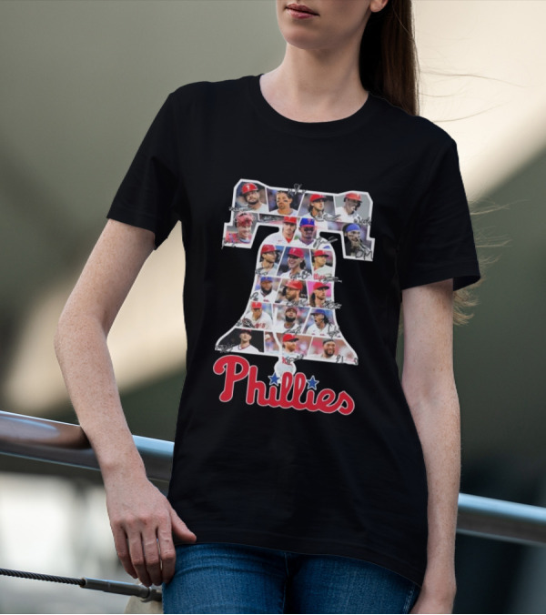 Philadelphia Phillies Liberty Bell Icon 2024 Line Up With Player Photos And Signatures T-Shirt