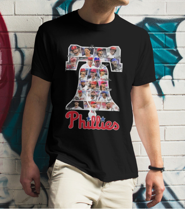 Philadelphia Phillies Liberty Bell Icon 2024 Line Up With Player Photos And Signatures T-Shirt