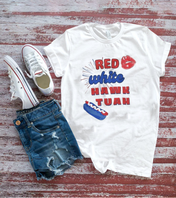 Red White Hawk Tuah Lips Hotdog T-Shirt