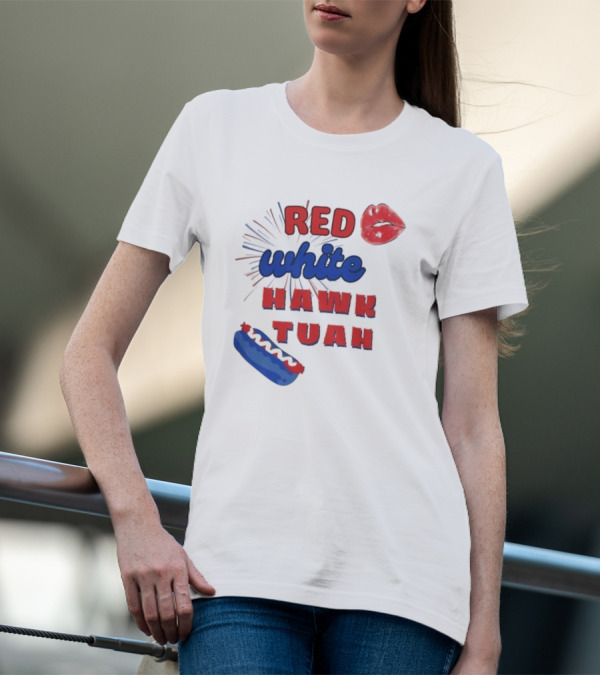 Red White Hawk Tuah Lips Hotdog T-Shirt