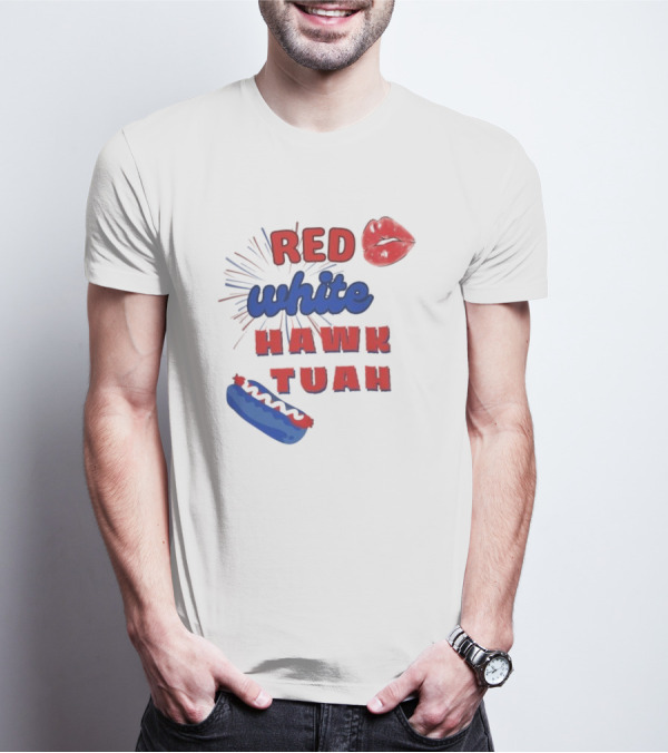 Red White Hawk Tuah Lips Hotdog T-Shirt