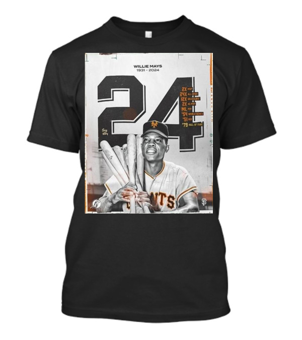 Willie Mays 1931-2024 Giants Legend 24x All-Star MVP Hall Of Fame T-Shirt