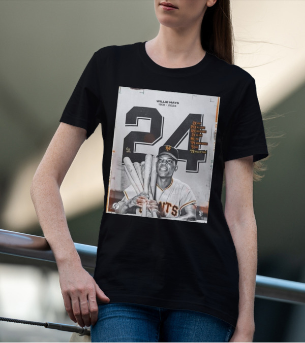 Willie Mays 1931-2024 Giants Legend 24x All-Star MVP Hall Of Fame T-Shirt