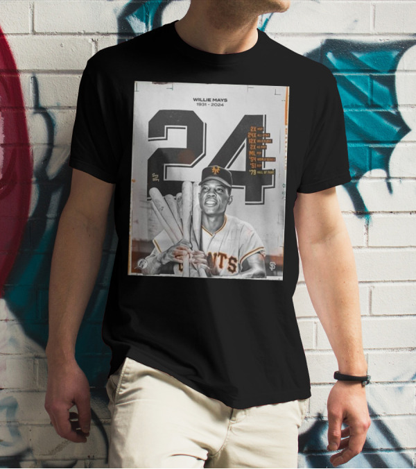 Willie Mays 1931-2024 Giants Legend 24x All-Star MVP Hall Of Fame T-Shirt