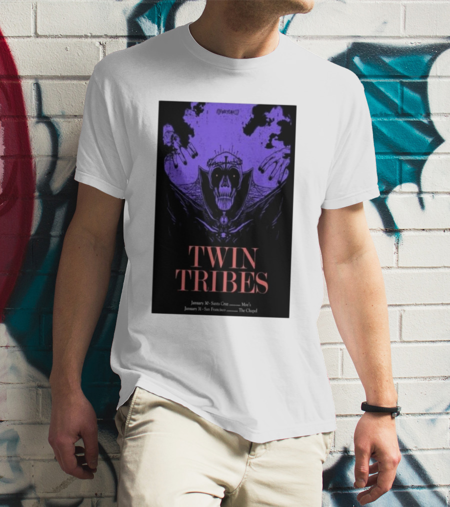 Twin Tribes January 30 2024 Santa Cruz Show Poster With Gothic Skull Motif And Hands T-Shirt