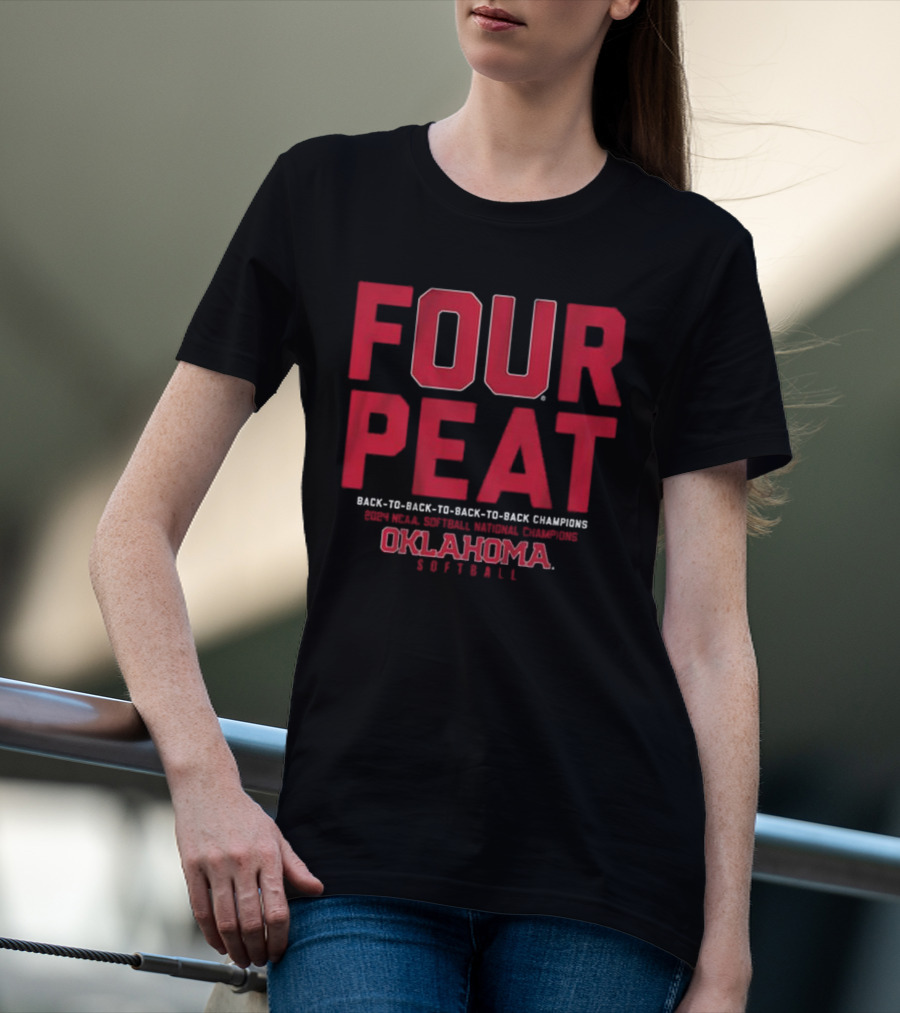 Four Peat Oklahoma Softball 2024 NCAA National Champions Back-to-Back-to-Back-to-Back T-Shirt
